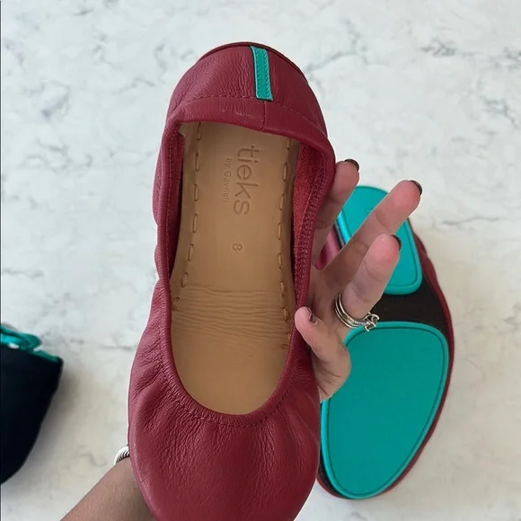 Tieks Red and Green Flats Comfortable Leather Loafers - Picture 4 of 4